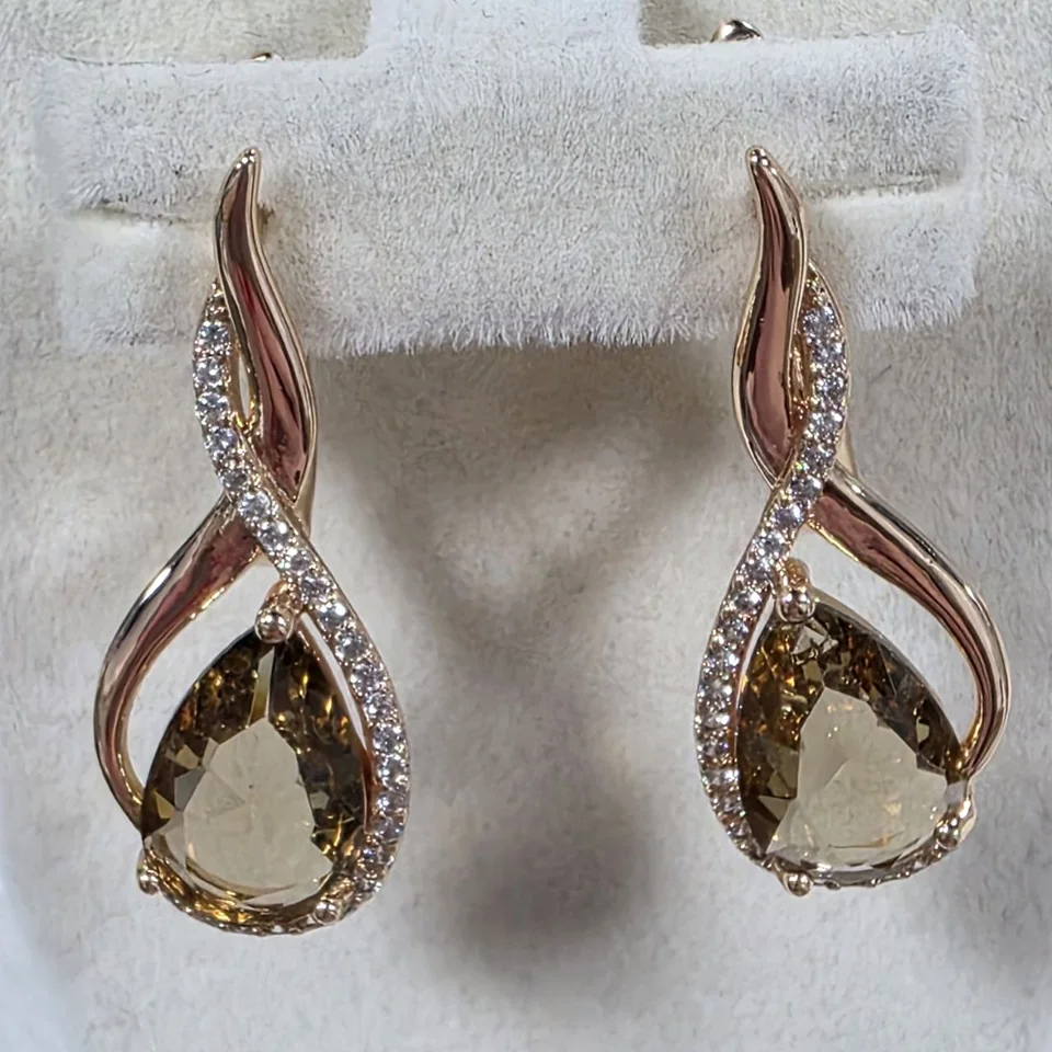 Серьги розовая позолота 18 карат, бижутерия, фото 1