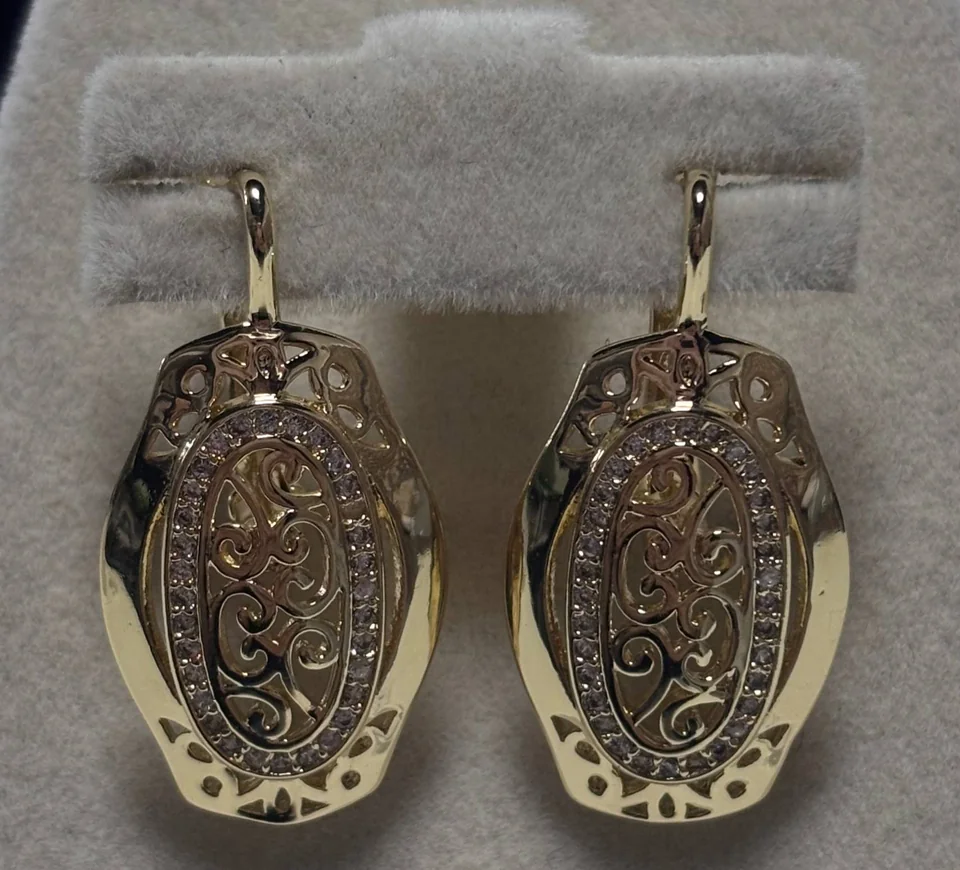 Серьги бижутерия желтая позолота 18 карат, фото 4