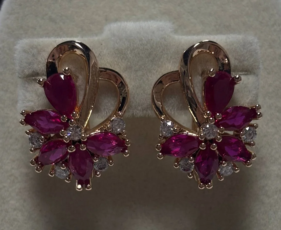 Серьги розовая позолота 18 карат, бижутерия, фото 1