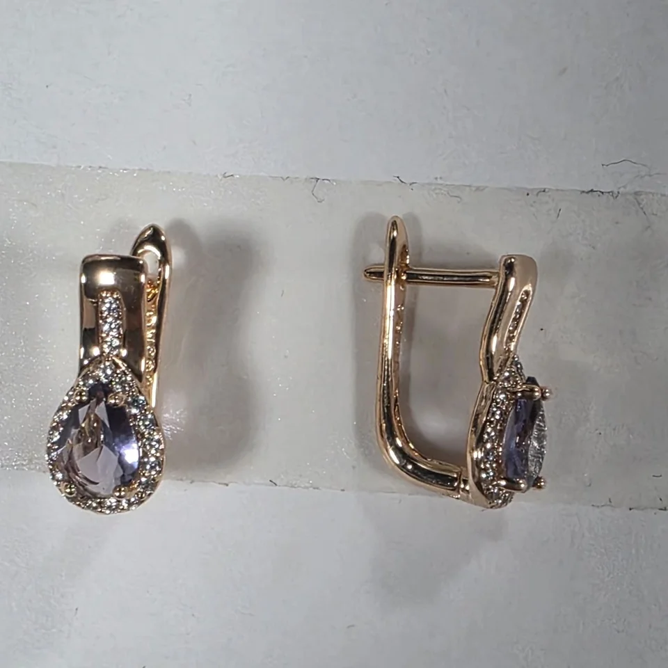 Pushti tilla yugurtirilgan bijuteriya ziraklar binafsha rang tosh bilan, rasm 1
