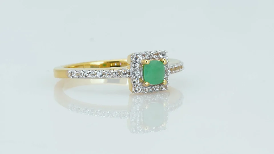 Uzuk Kumush 925 Braziliya Zumrudi Topaz Oq (Tilla yugurtirilgan), rasm 3