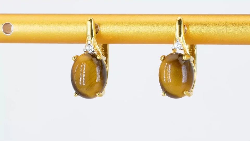 Серьги Серебро 925 Тигровый глаз Горы Брокман Белый циркон, фото 3