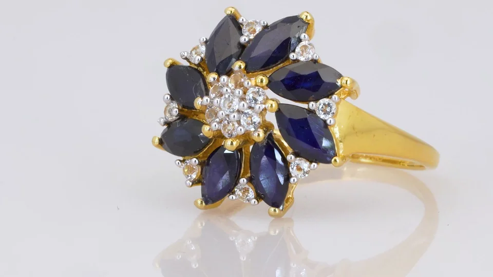 Uzuk Kumush 925 Madagaskar safir Braziliya topaz (Tilla yugurtirilgan), rasm 3