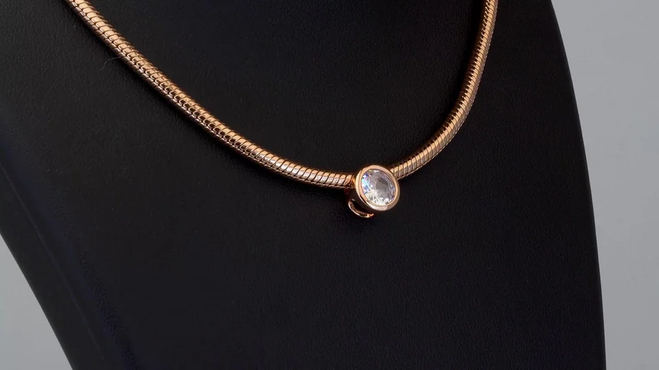 Цепь со вставкой, розовая позолота 18K, бижутерия, фото 3