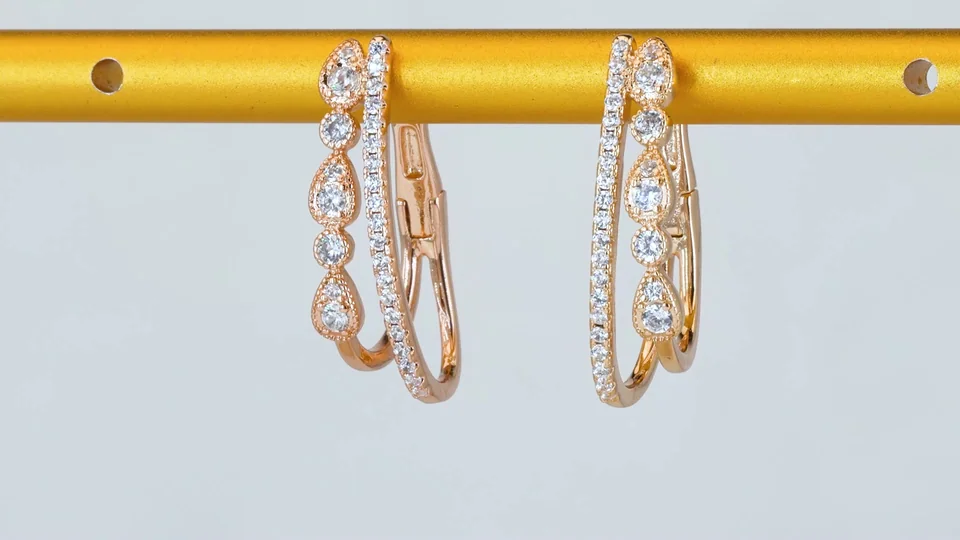 Серьги розовая позолота 18 карат, бижутерия, фото 5