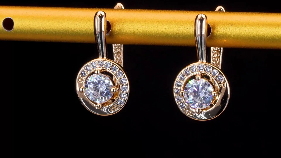 Серьги желтая позолота 18 карат, бижутерия, фото 6