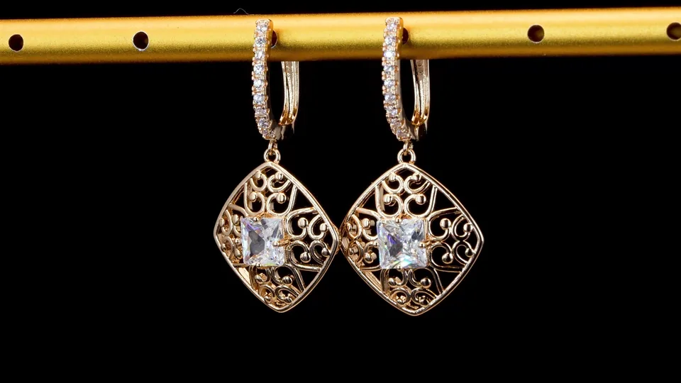 Серьги розовая позолота 18 карат, бижутерия, фото 6