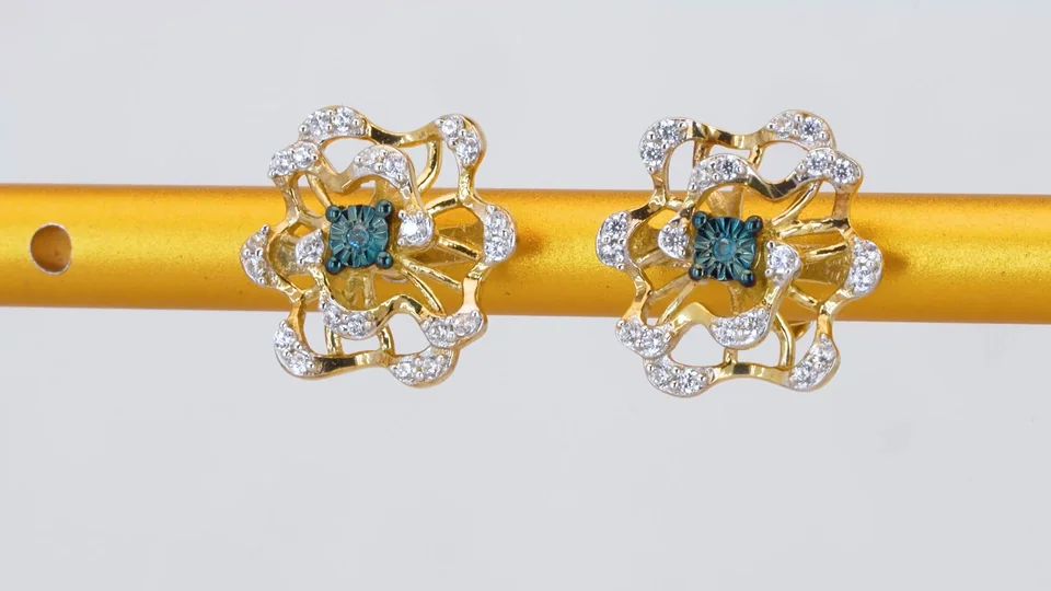 Серьги Серебро 925 Синий бриллиант Циркон Циркон (Позолота), фото 2