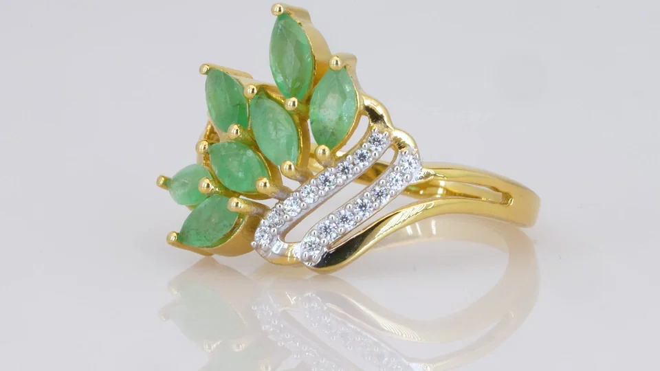 Кольцо Серебро 925 Эфиопский изумруд Циркон (Позолота), фото 4