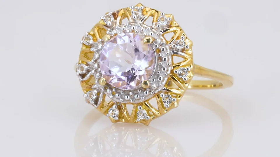 Uzuk Kumush 925 Ametist Rose de France Braziliya topazi (Tilla yugurtirilgan), rasm 2