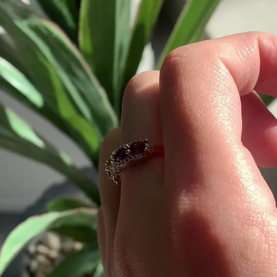Uzuk Kumush 925 Afrika Ametisti Granat Peridot Rodolit Oq Topaz (tilla yugurtirilgan), rasm 2