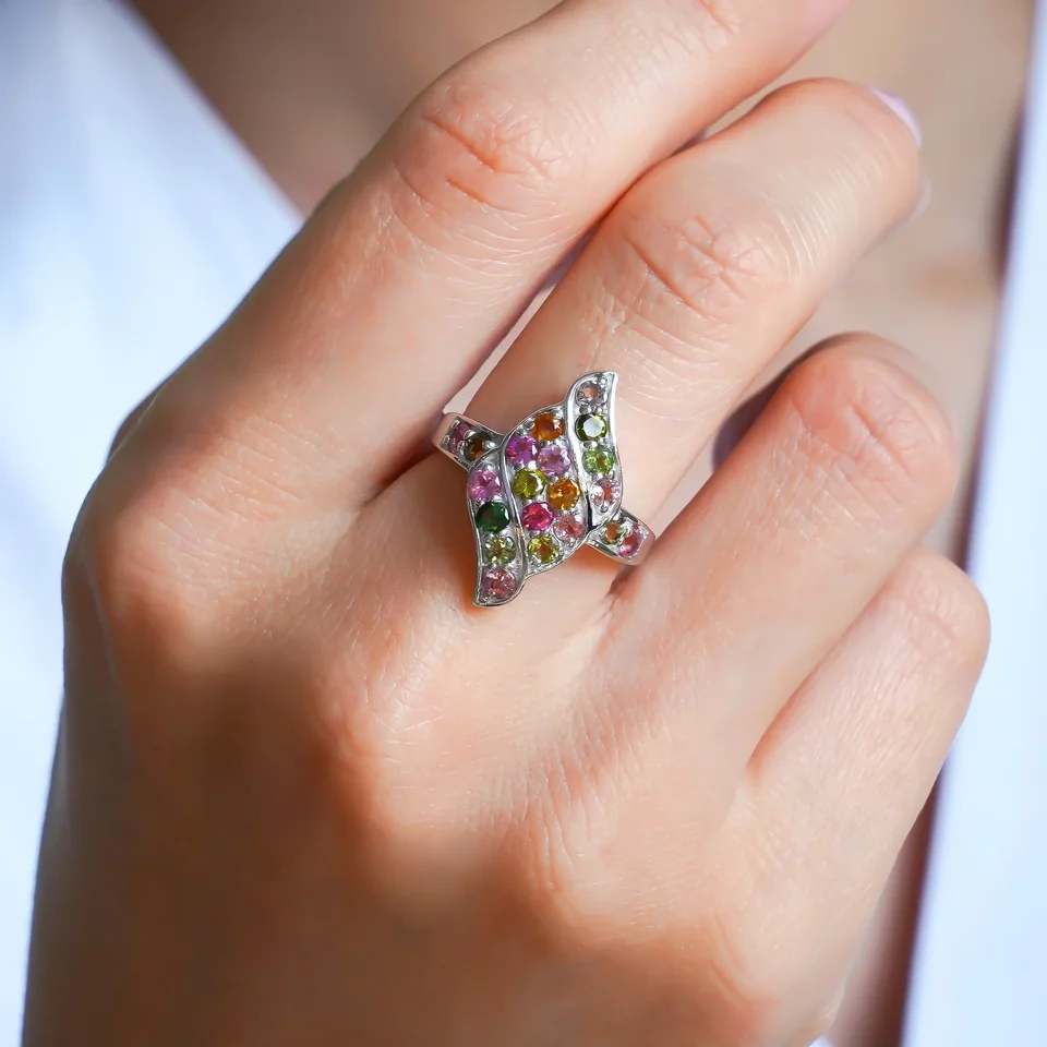 Кольцо Серебро 925 Радужный Турмалин, фото 3