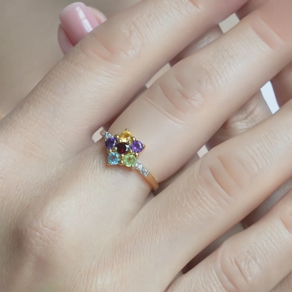 Uzuk Kumush 925 Afrika Ametisti Sitrin Granat Peridot Topaz Swiss (Tilla Yugurtirilgan), rasm 3