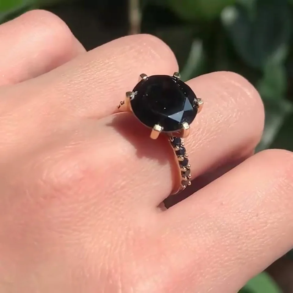 Кольцо Серебро 925 Чёрная Шпинель (Позолота), фото 12