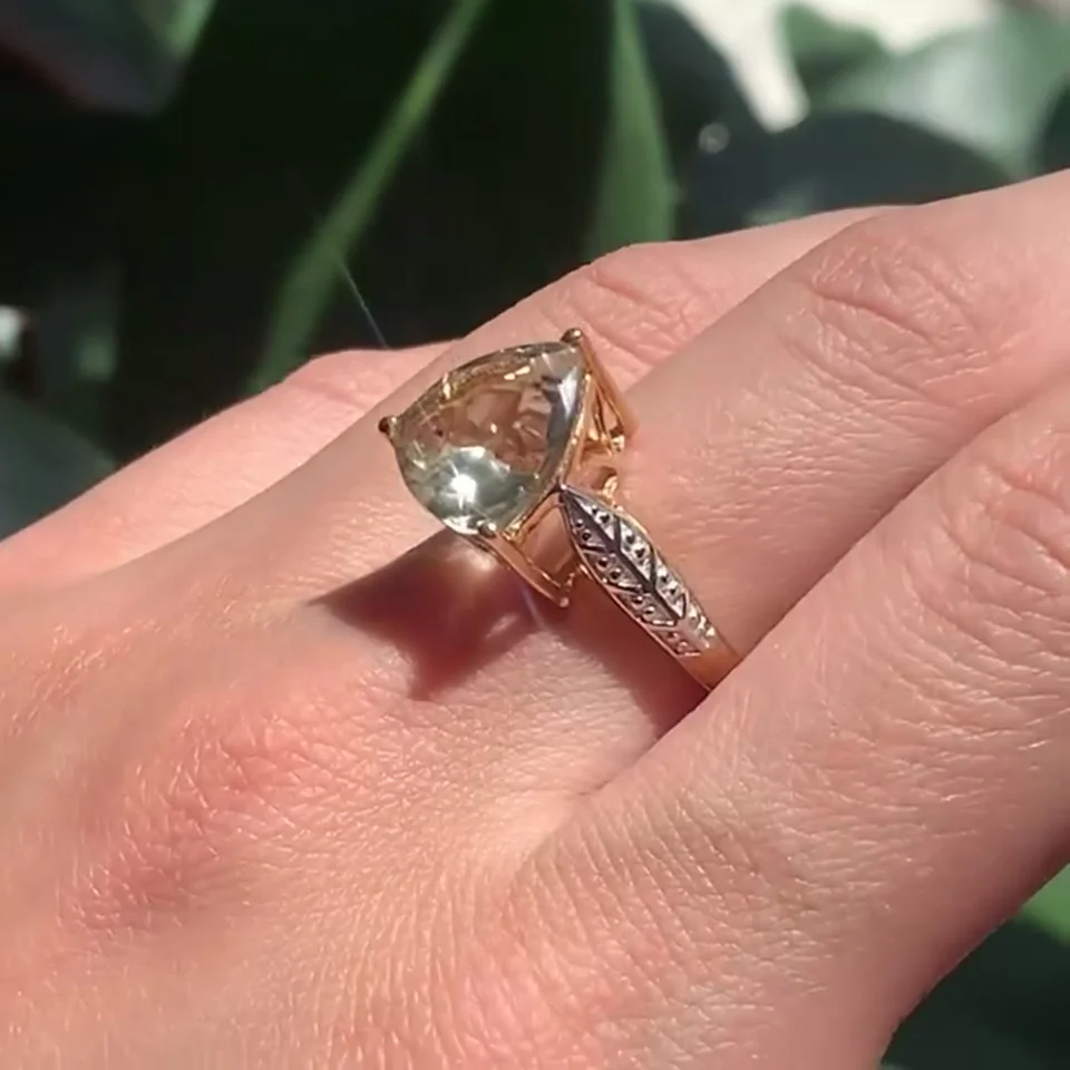 Кольцо Серебро 925 Зеленый Аметист (Позолота), фото 9