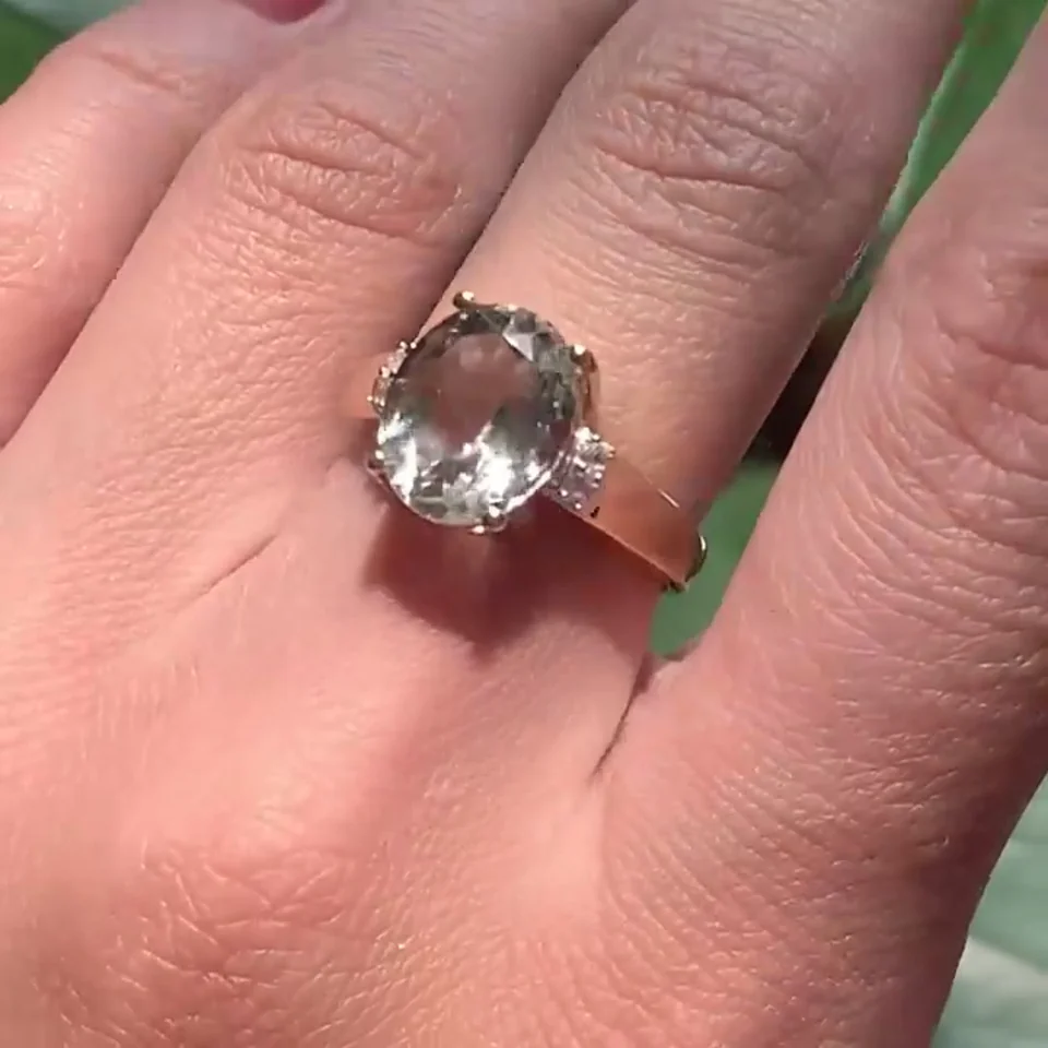 Кольцо Серебро 925 Зеленый Аметист Топаз Белый (Позолота), фото 11