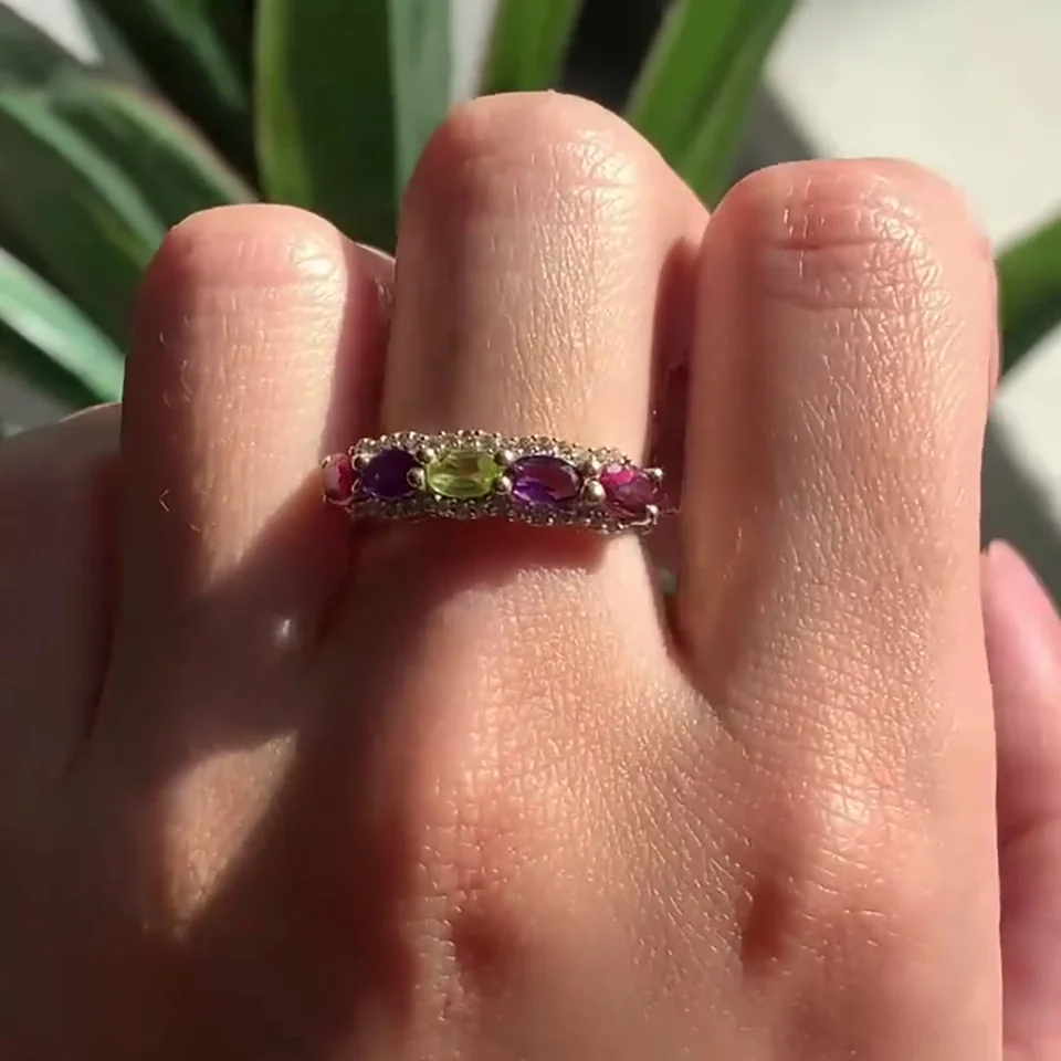 Uzuk Kumush 925 Afrika Ametisti Granat Peridot Rodolit Oq Topaz (tilla yugurtirilgan), rasm 10
