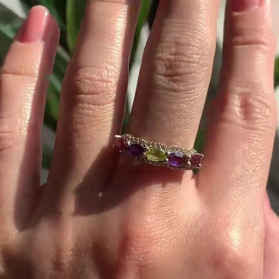 Uzuk Kumush 925 Afrika Ametisti Granat Peridot Rodolit Oq Topaz (tilla yugurtirilgan), rasm 11