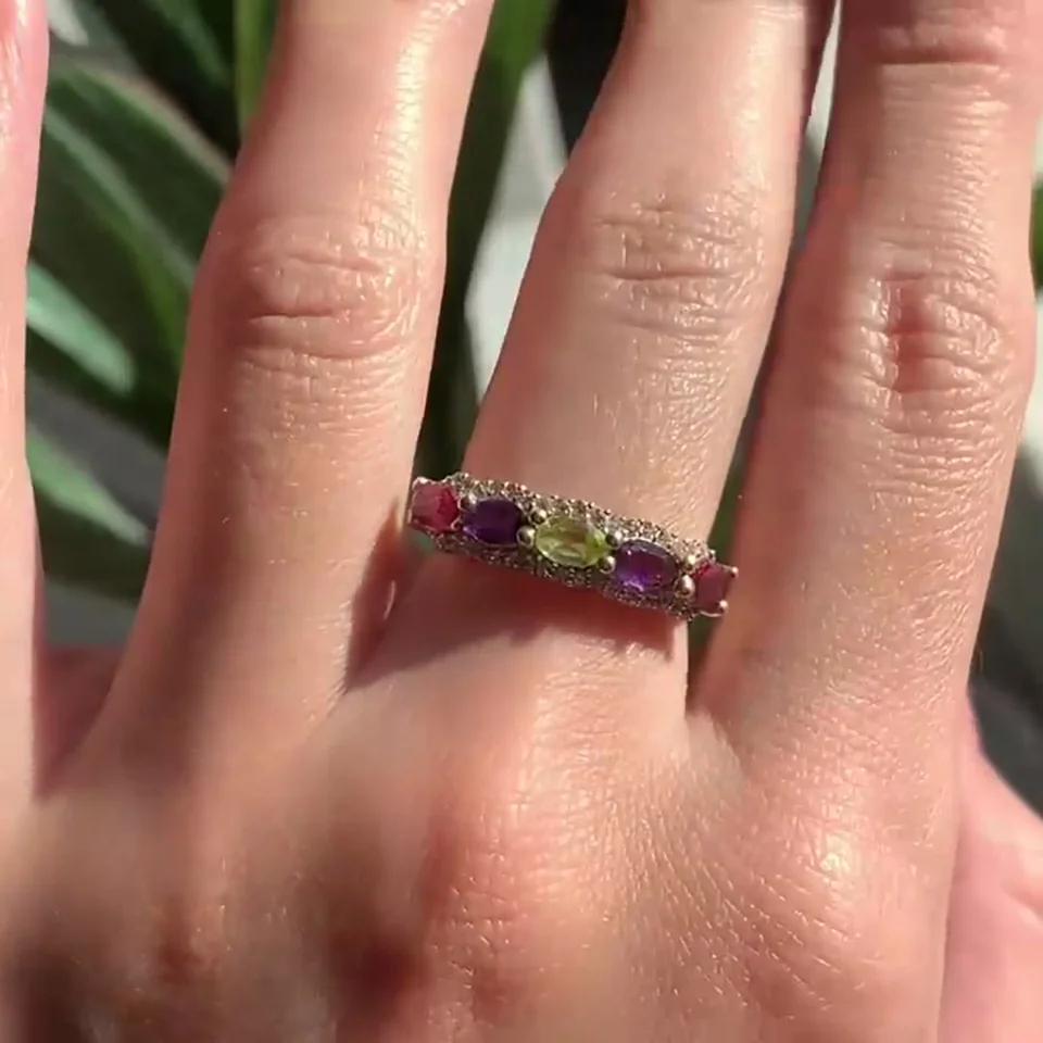 Uzuk Kumush 925 Afrika Ametisti Granat Peridot Rodolit Oq Topaz (tilla yugurtirilgan), rasm 12