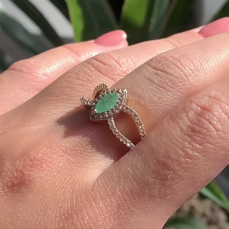Uzuk Kumush 925 Braziliya Zumradi Oq Topaz (tilla yugurtirilgan), rasm 5