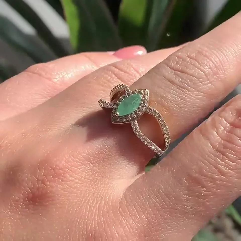 Uzuk Kumush 925 Braziliya Zumradi Oq Topaz (tilla yugurtirilgan), rasm 6