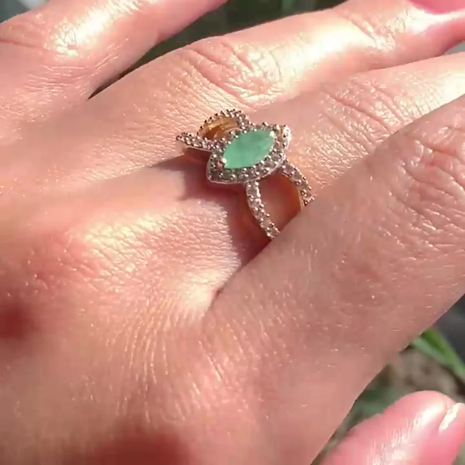 Uzuk Kumush 925 Braziliya Zumradi Oq Topaz (tilla yugurtirilgan), rasm 7