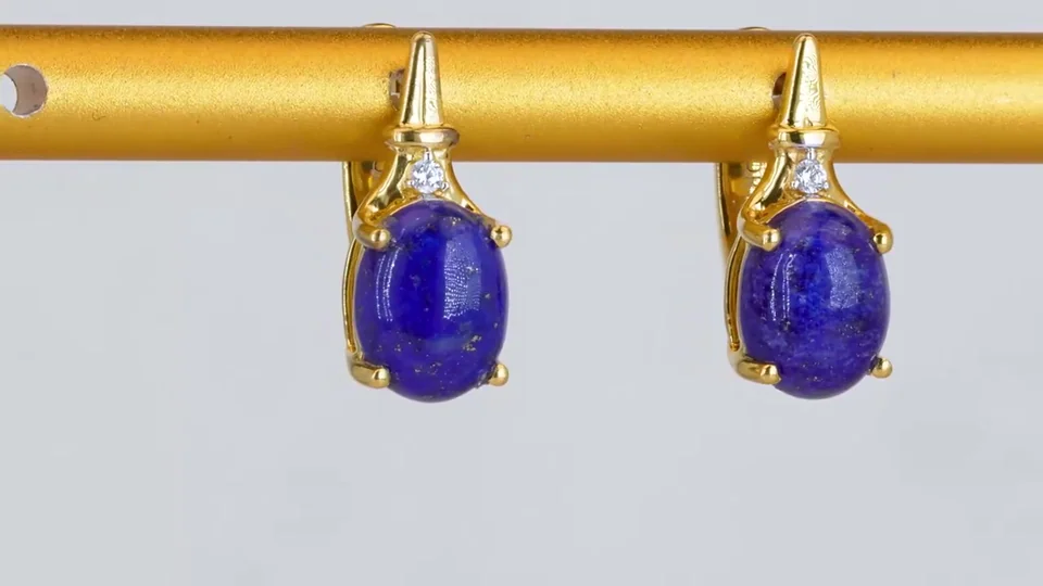 Серьги Серебро 925 Бадахшанский лазурит Белый циркон, фото 11
