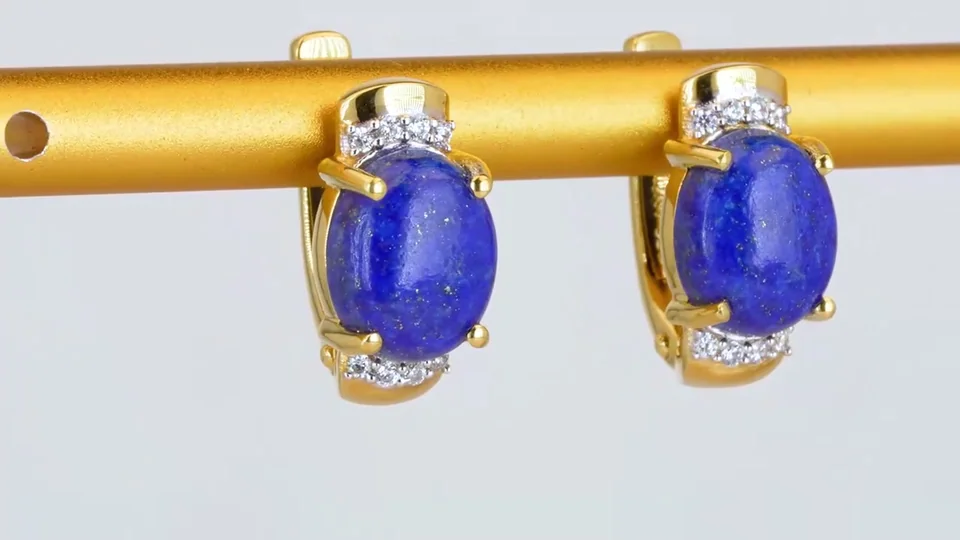 Серьги Серебро 925 Бадахшанский лазурит Белый циркон, фото 11