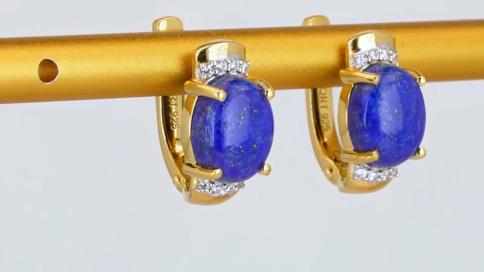 Серьги Серебро 925 Бадахшанский лазурит Белый циркон, фото 12