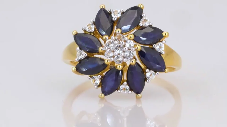 Uzuk Kumush 925 Madagaskar safir Braziliya topaz (Tilla yugurtirilgan), rasm 10