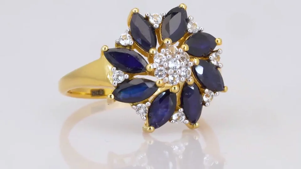Uzuk Kumush 925 Madagaskar safir Braziliya topaz (Tilla yugurtirilgan), rasm 11