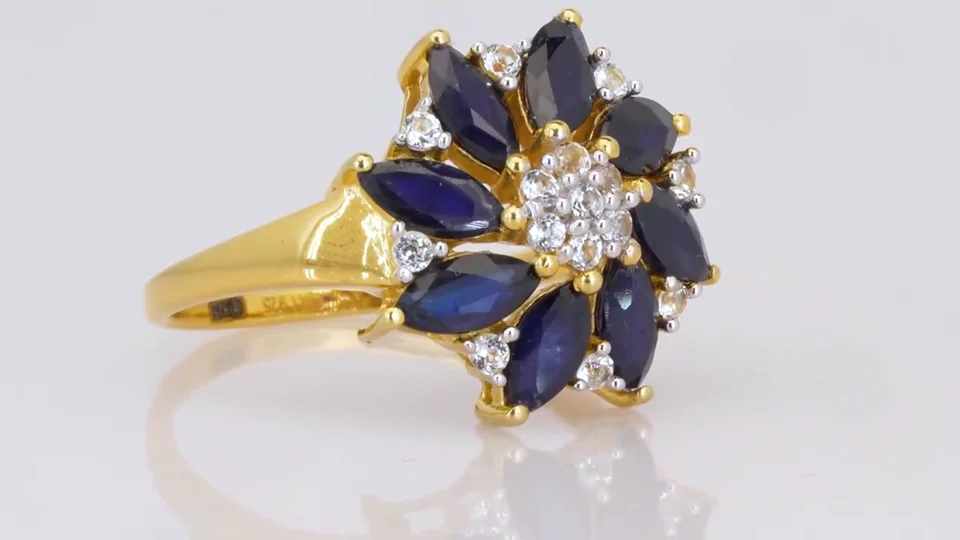 Uzuk Kumush 925 Madagaskar safir Braziliya topaz (Tilla yugurtirilgan), rasm 12