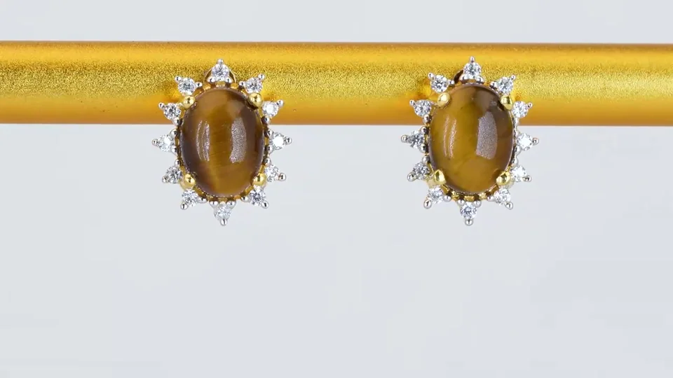 Серьги Серебро 925 Тигровый глаз Горы Брокман Белый циркон, фото 7