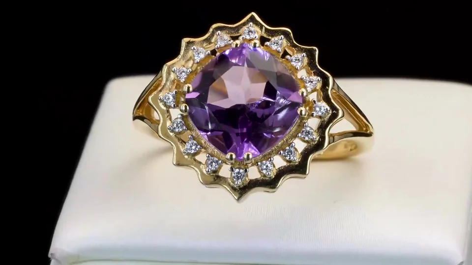 Кольцо Серебро 925 Аметист из Артигаса Циркон (Позолота), фото 11