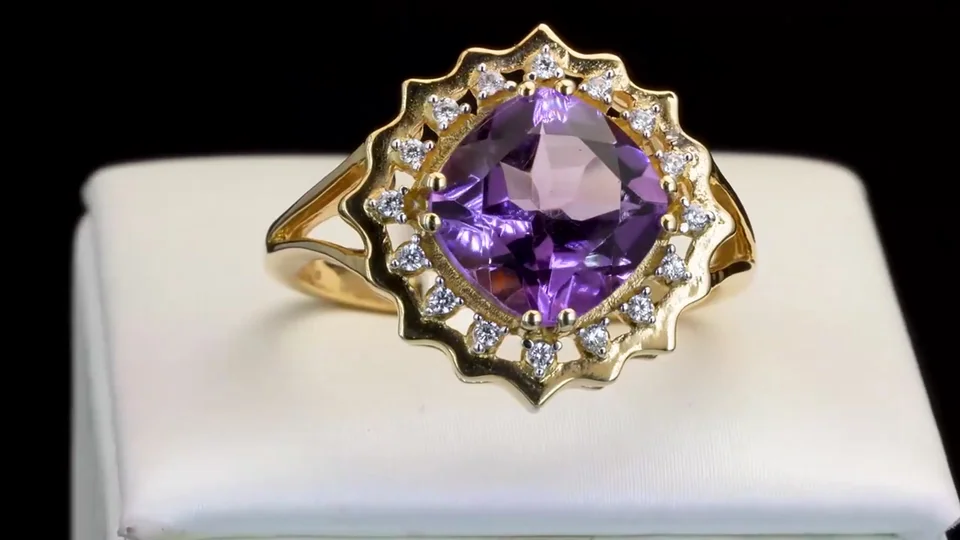 Кольцо Серебро 925 Аметист из Артигаса Циркон (Позолота), фото 14