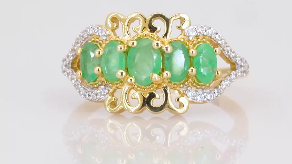 Кольцо Серебро 925 Эфиопский изумруд Циркон (Позолота), фото 4