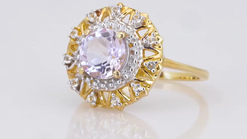 Uzuk Kumush 925 Ametist Rose de France Braziliya topazi (Tilla yugurtirilgan), rasm 12