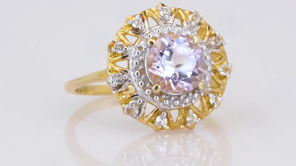 Uzuk Kumush 925 Ametist Rose de France Braziliya topazi (Tilla yugurtirilgan), rasm 4