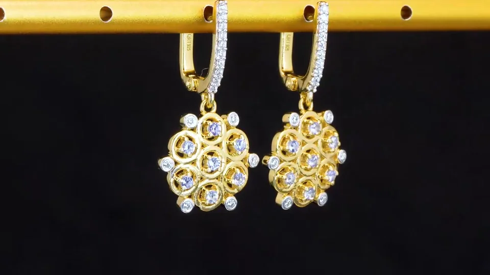 Серьги Серебро 925 Танзанит категории Аа Циркон (Позолота), фото 6