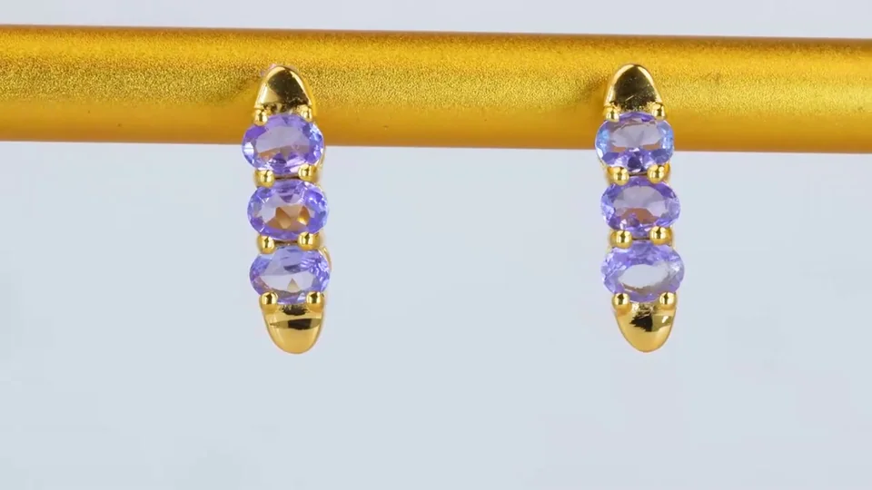 Серьги Серебро 925 Танзанит категории Аа (Позолота), фото 6