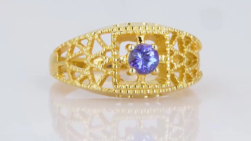 Кольцо Серебро 925 Танзанит категории Аа (Позолота), фото 12