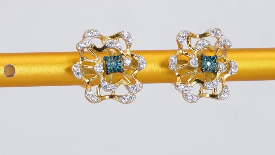 Серьги Серебро 925 Синий бриллиант Циркон Циркон (Позолота), фото 9