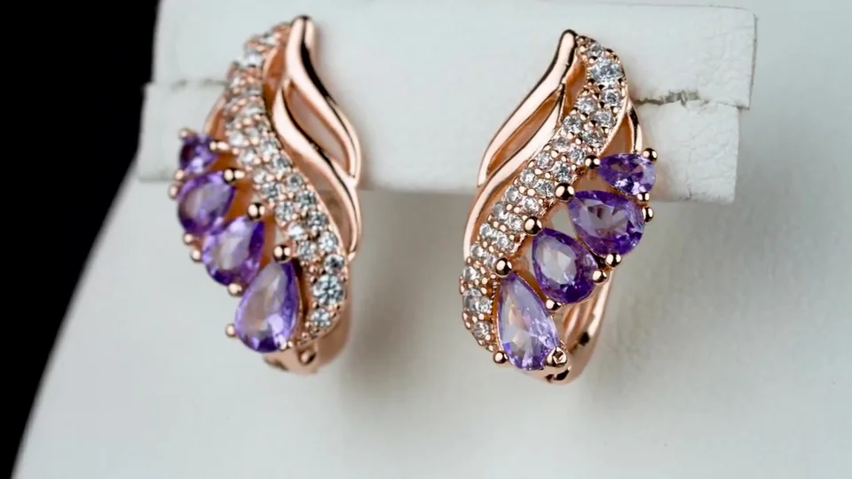 Серьги розовая позолота 18 карат, бижутерия, фото 7