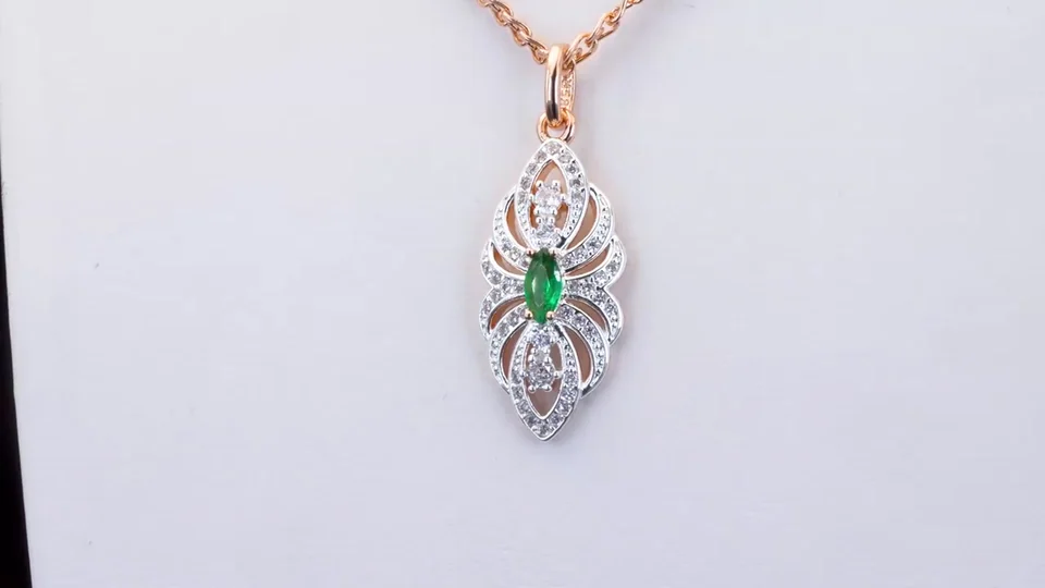 Marjon, bijuteriya, pushti tilla yugurtirilgan, yashil tosh, rasm 11