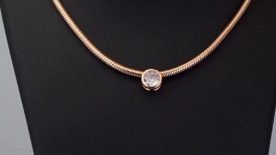 Цепь со вставкой, розовая позолота 18K, бижутерия, фото 5