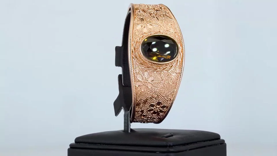 Bilaguzuk bijuteriya, pushti tilla yugurtirilgan, och yashil tosh bilan, rasm 14