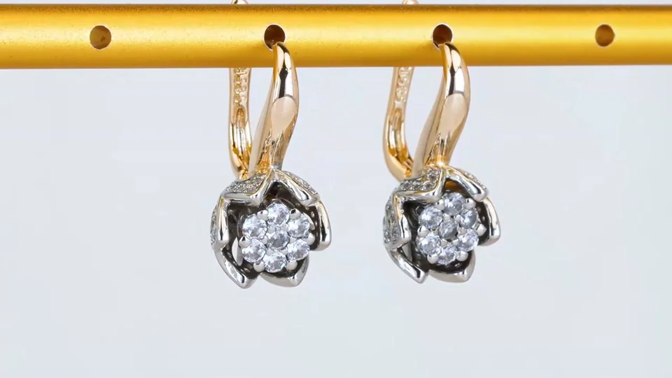 Ziraklar bijuteriya 18 karat pushti tilla yugurtirilgan oq toshlar bilan, rasm 14