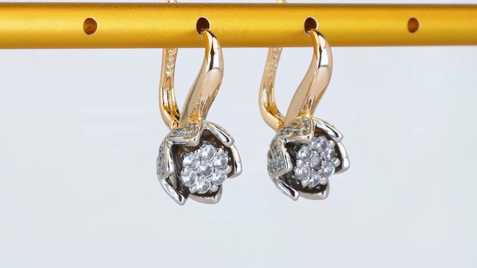 Ziraklar bijuteriya 18 karat pushti tilla yugurtirilgan oq toshlar bilan, rasm 13