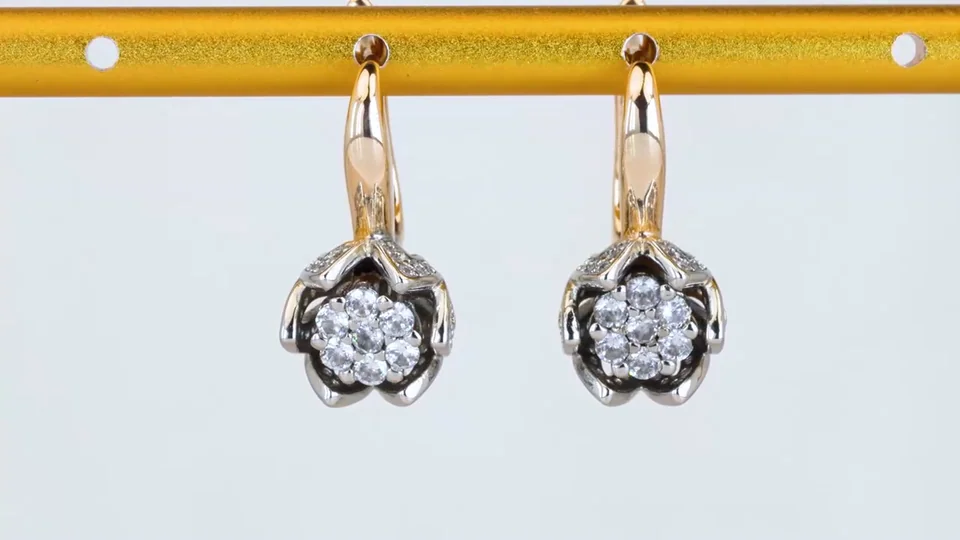 Ziraklar bijuteriya 18 karat pushti tilla yugurtirilgan oq toshlar bilan, rasm 12