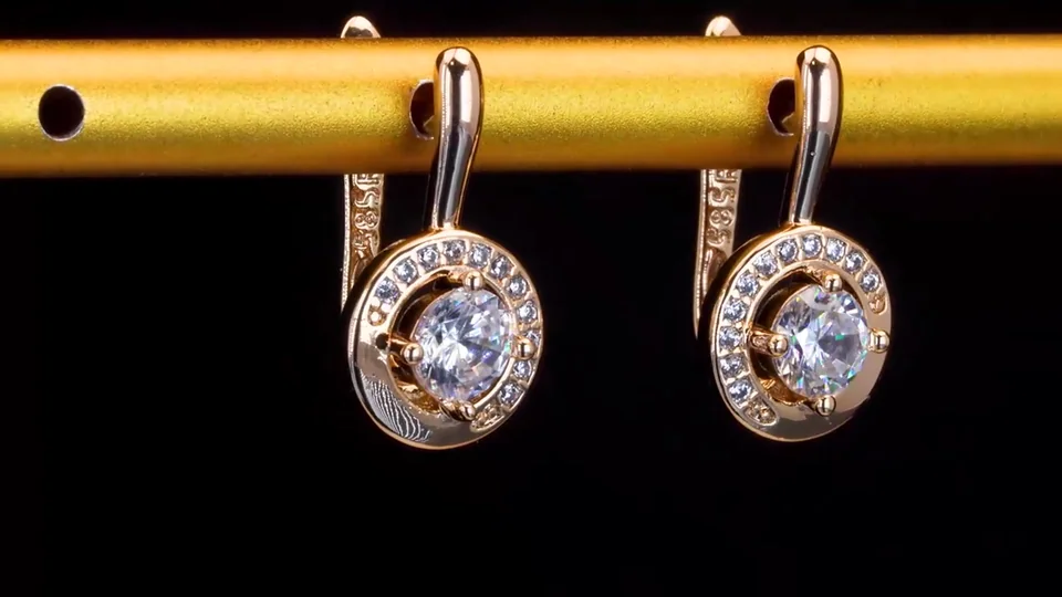 Серьги желтая позолота 18 карат, бижутерия, фото 11